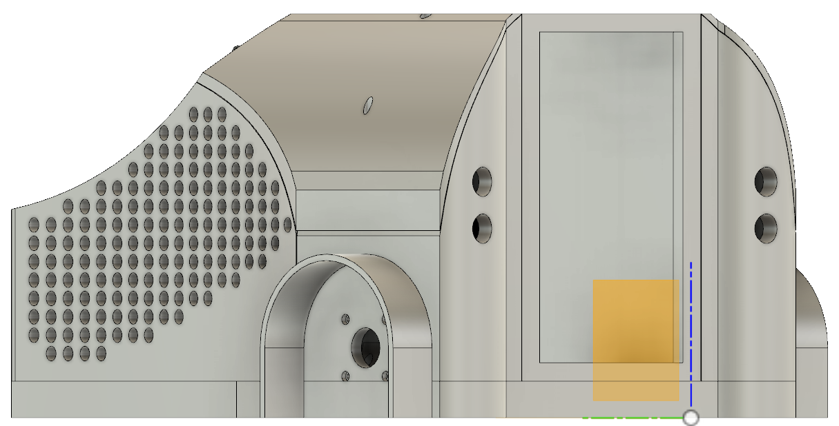 Front-side CAD view of the Radiation Detection Robot 3D-printed enclosure