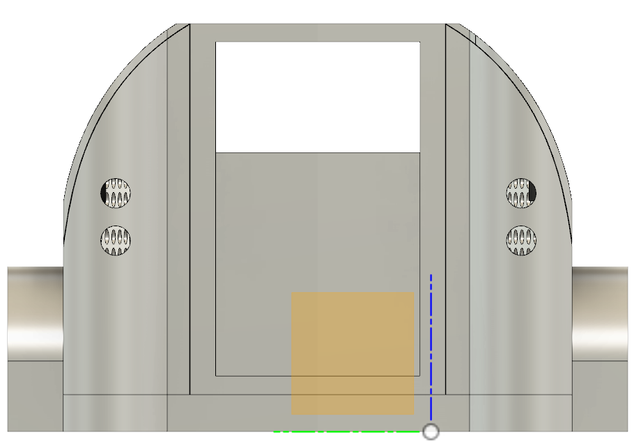 Front CAD view of the Radiation Detection Robot enclosure and sensor openings