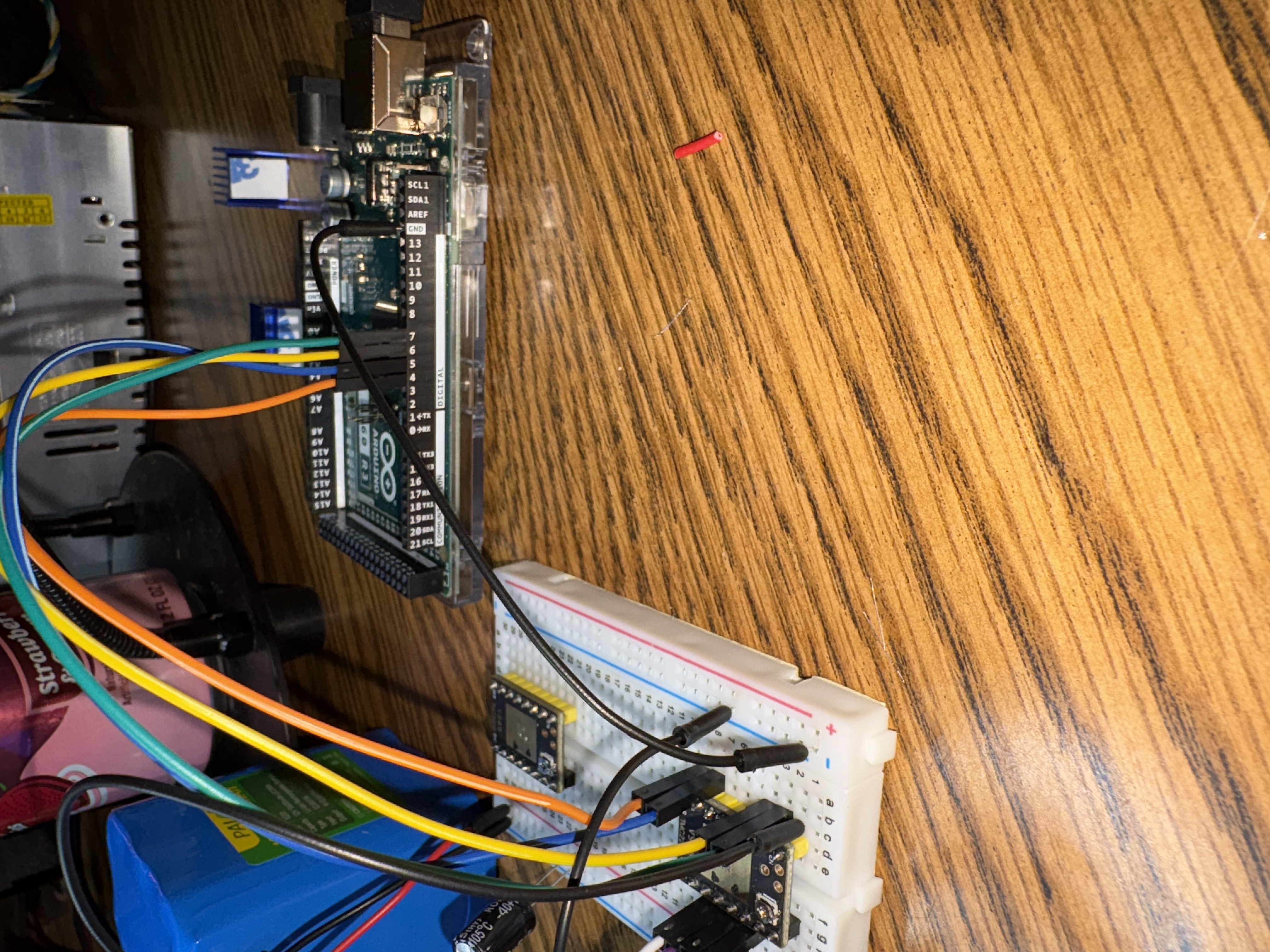 Arduino and breadboard control setup for Radiation Detection Robot prototype development